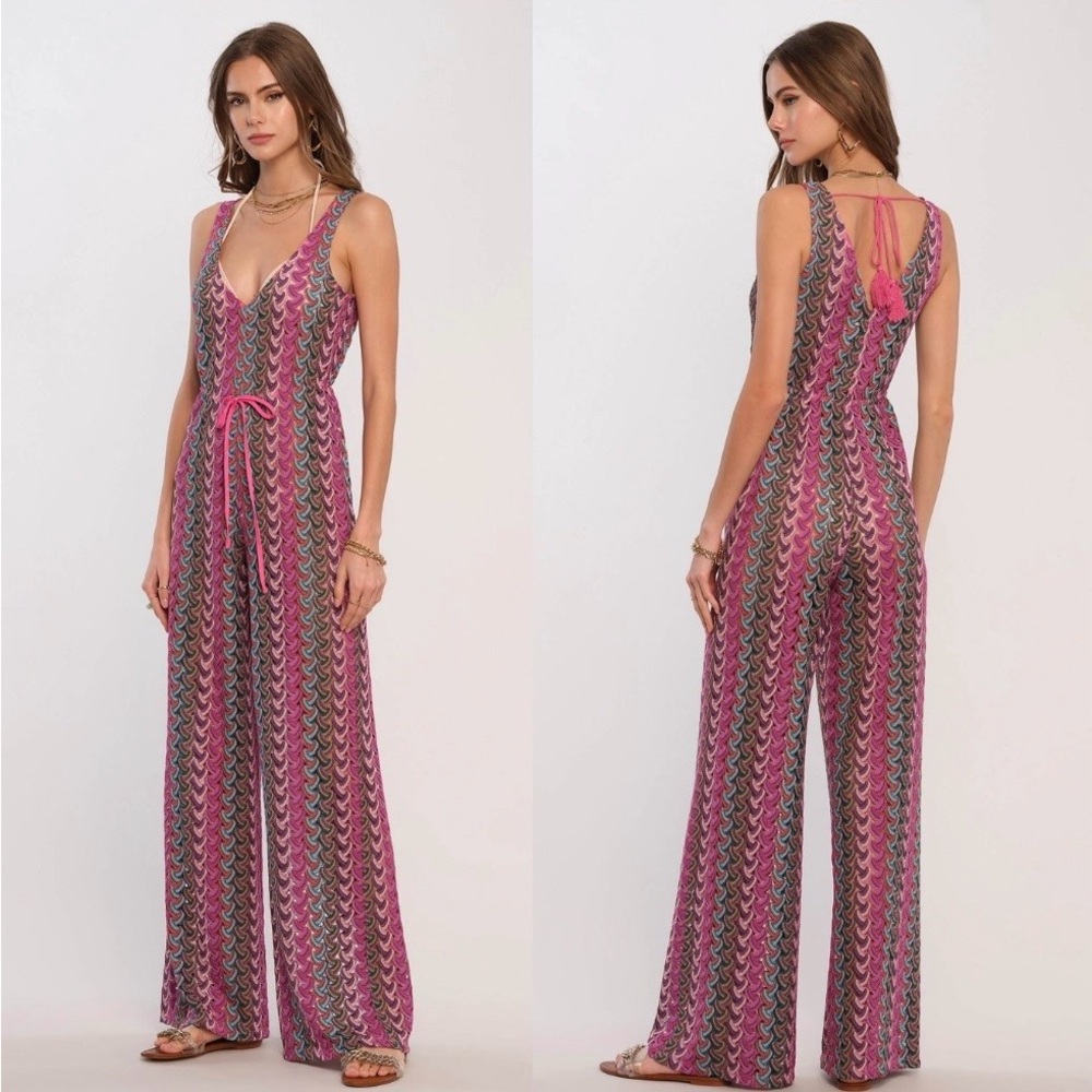 Heartloom Pink and Gray Patterned Jumpsuit